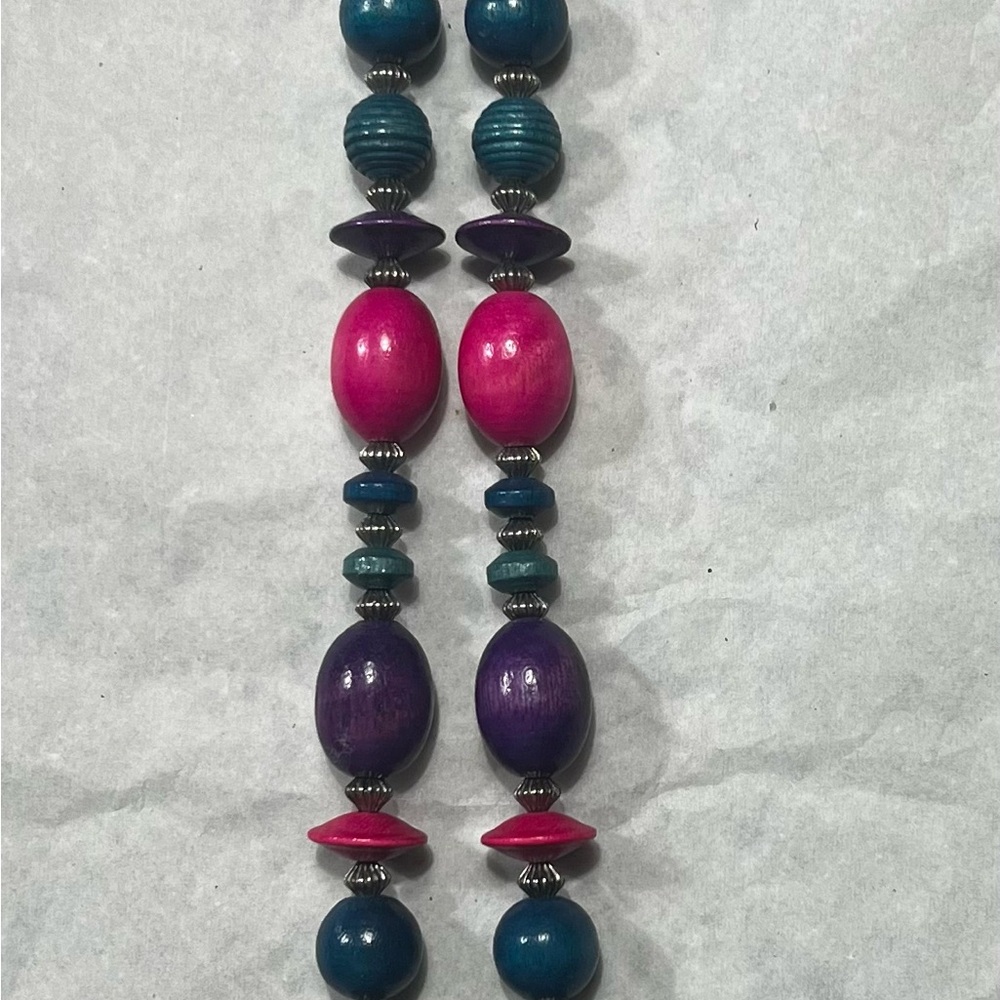 Vintage Pink, Purple, Blue, and Green Bead Necklace with Symmetrical Design